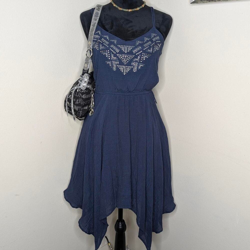 Vanity navy blue boho studded dress medium